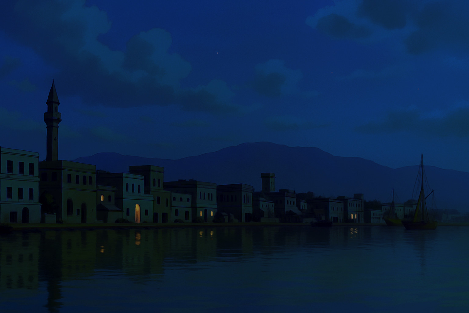 Serene Coastal Town at Sunset
